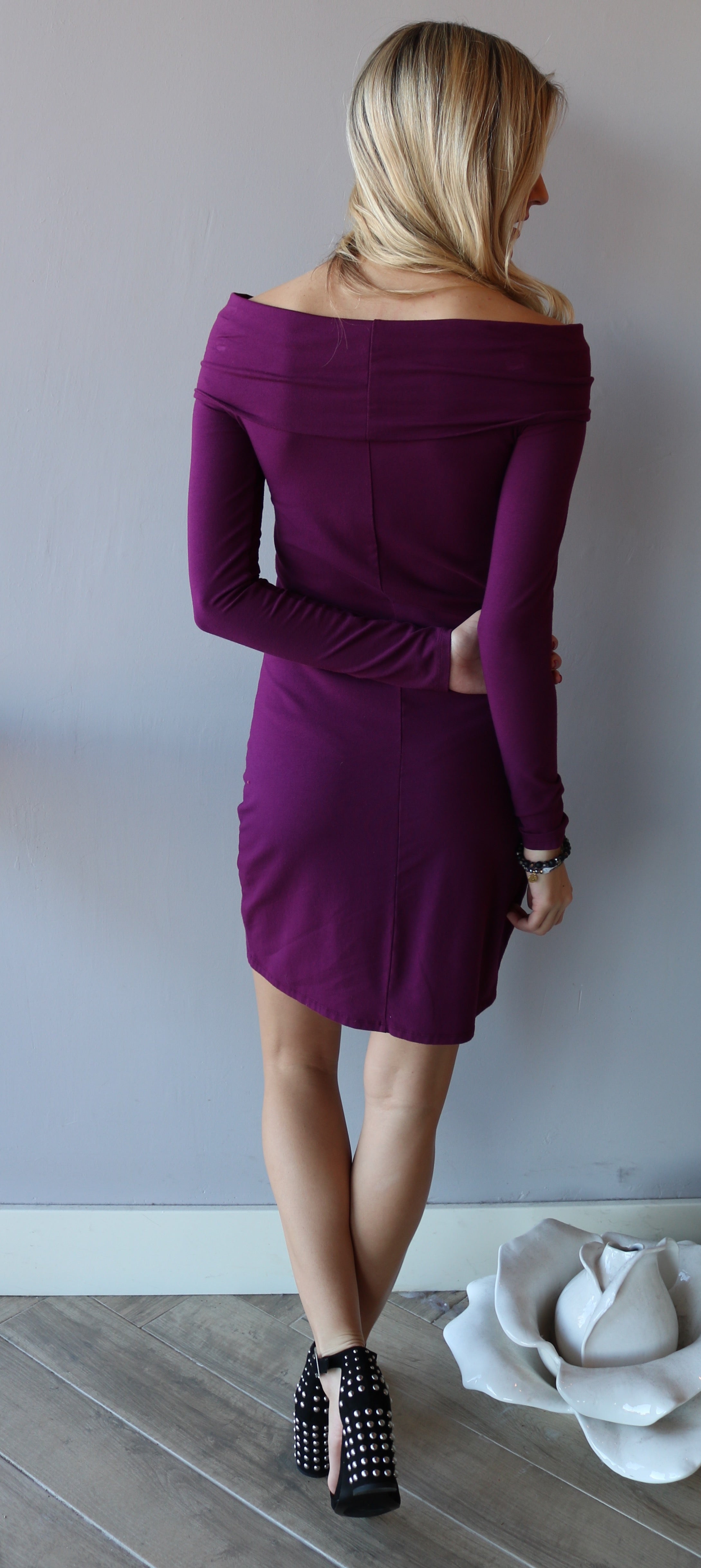 BOBI Jersey NOUVEAU Foldover OffShoulder Dress