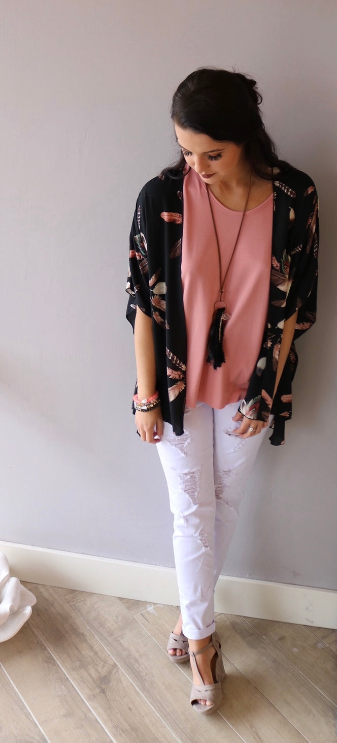 AUGUSTA FeatherPrint Kimono Cardigan Top