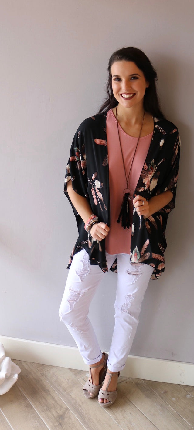AUGUSTA FeatherPrint Kimono Cardigan Top