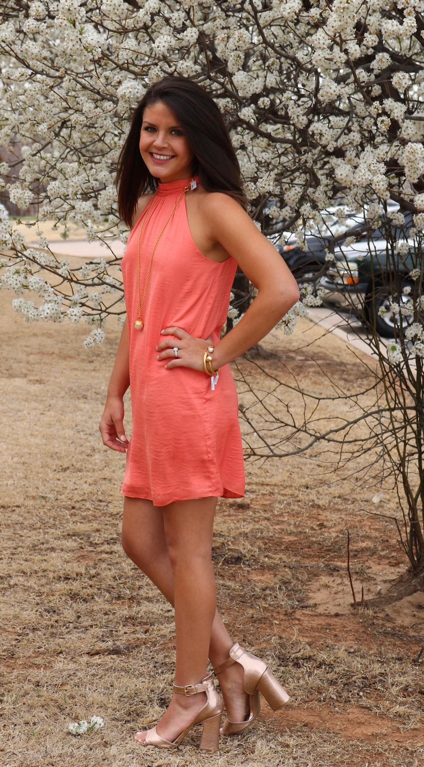 SUNSET Mock TieNeck Matte Satin Dress