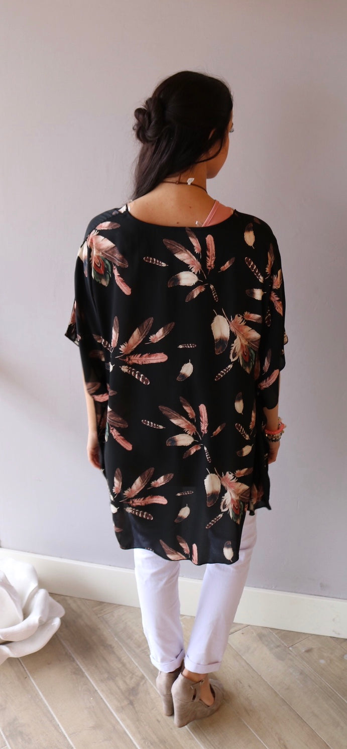 AUGUSTA FeatherPrint Kimono Cardigan Top