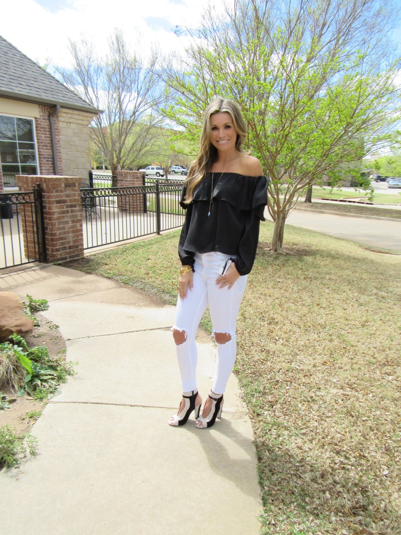 GRANDSTAND Matte Satin Ruffled OffShoulder Top