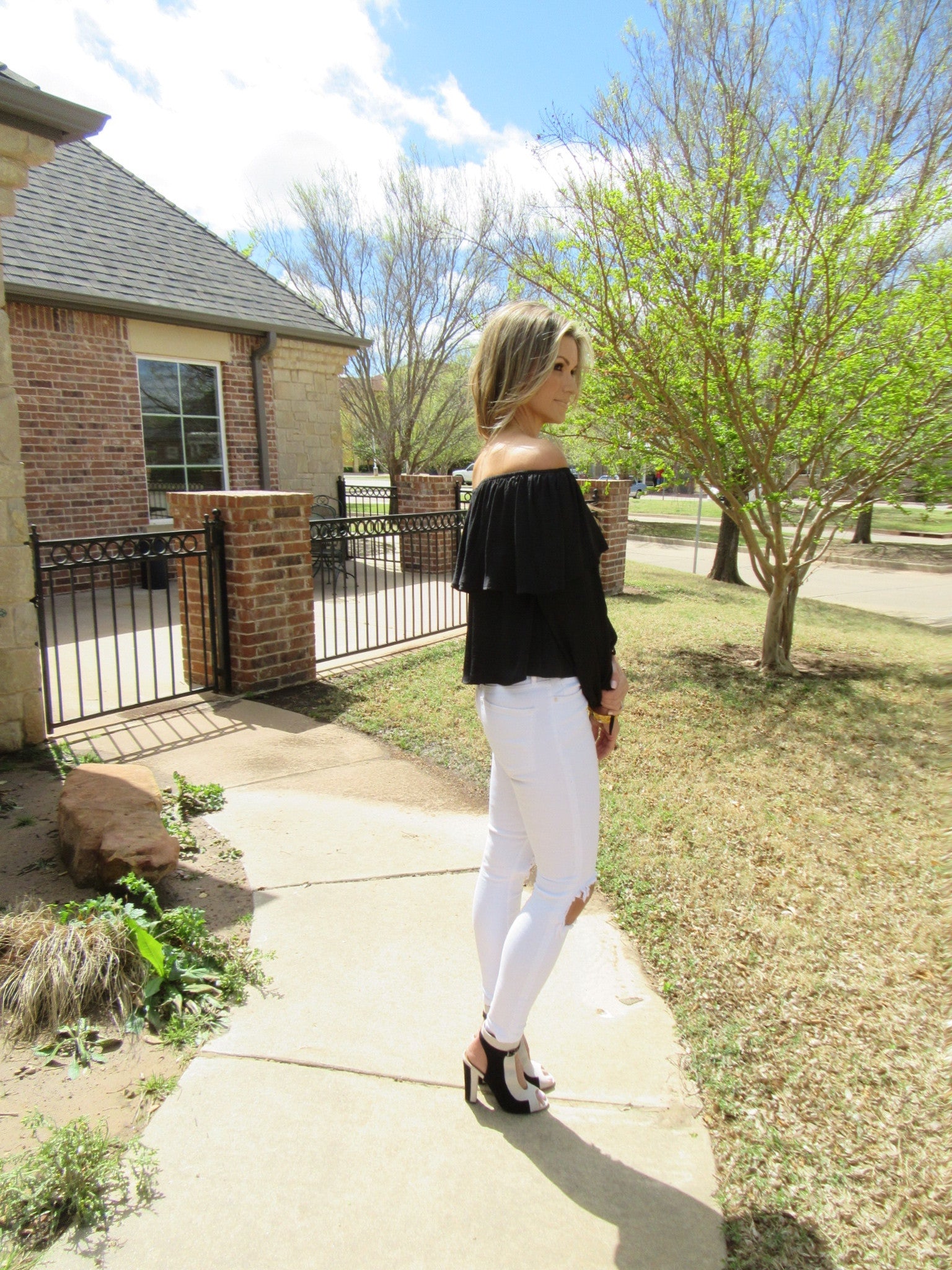 GRANDSTAND Matte Satin Ruffled OffShoulder Top