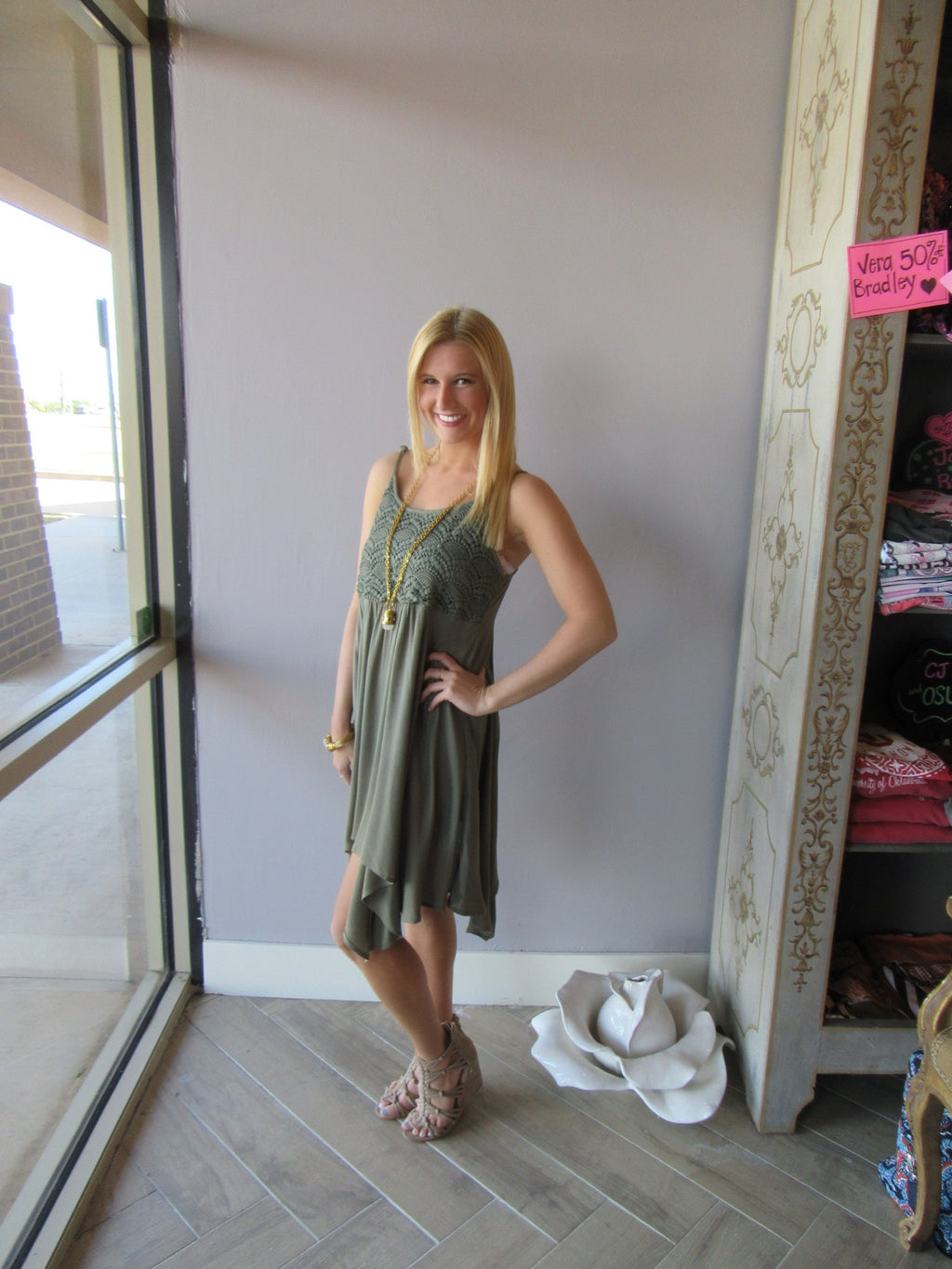 SUMMIT Crochet Bust Asymmetric Gauze Dress