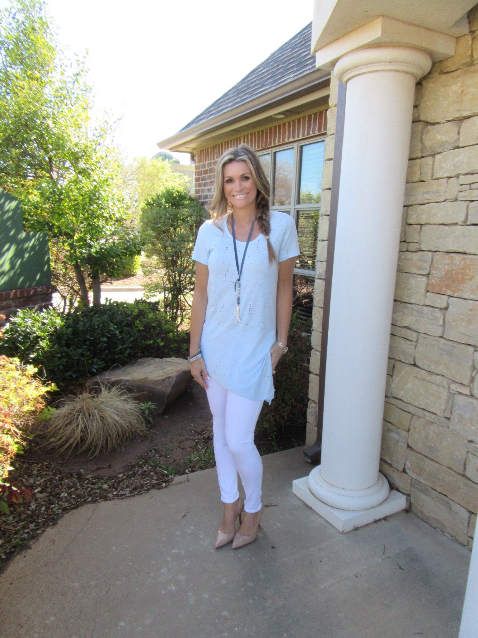 BOBI Hydrangea HESTON Distressed Holey Asymmetric Slub Tunic Top