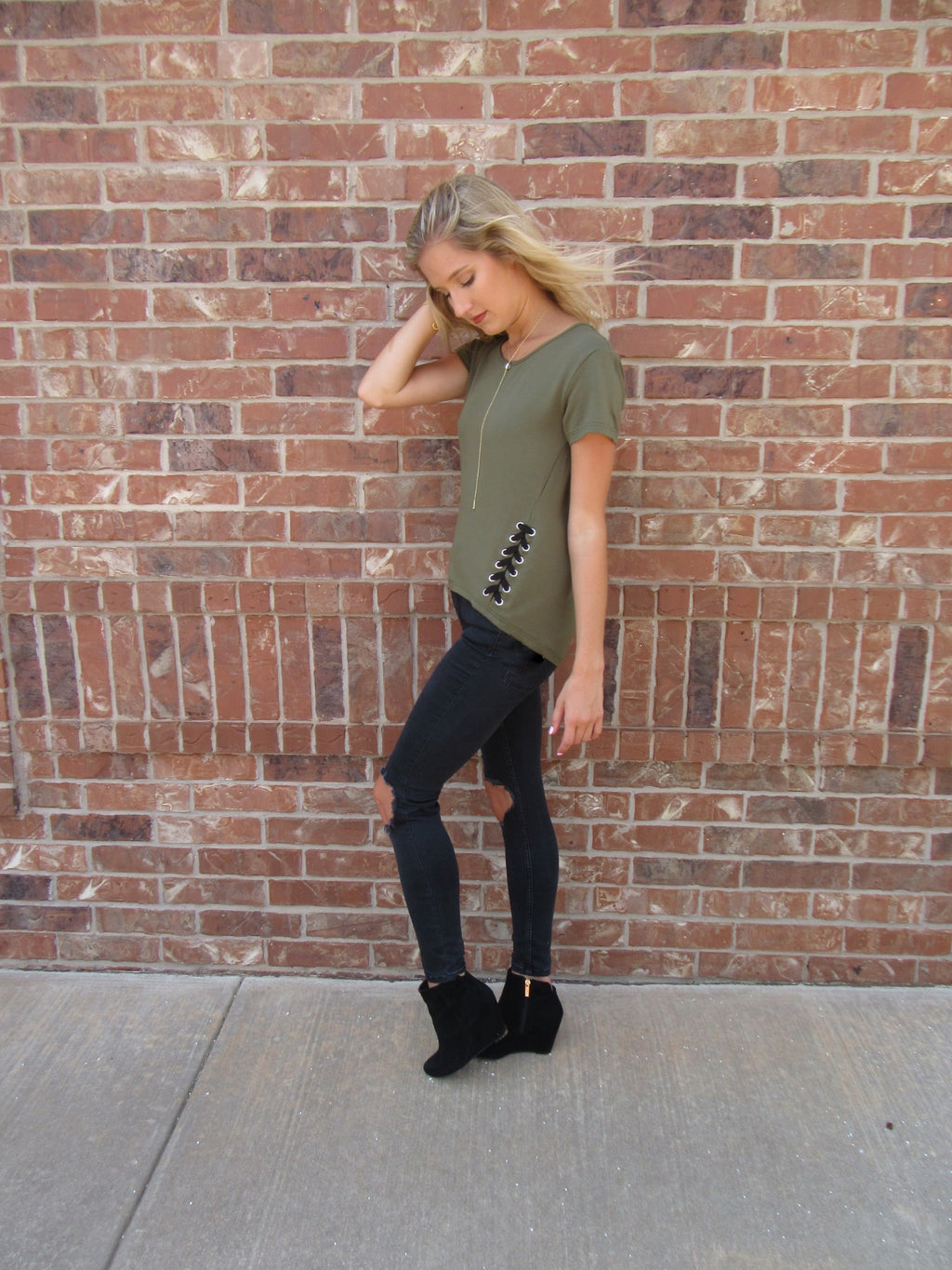 BOBI Army PATROL LaceUp Sides Knit HiLo Top