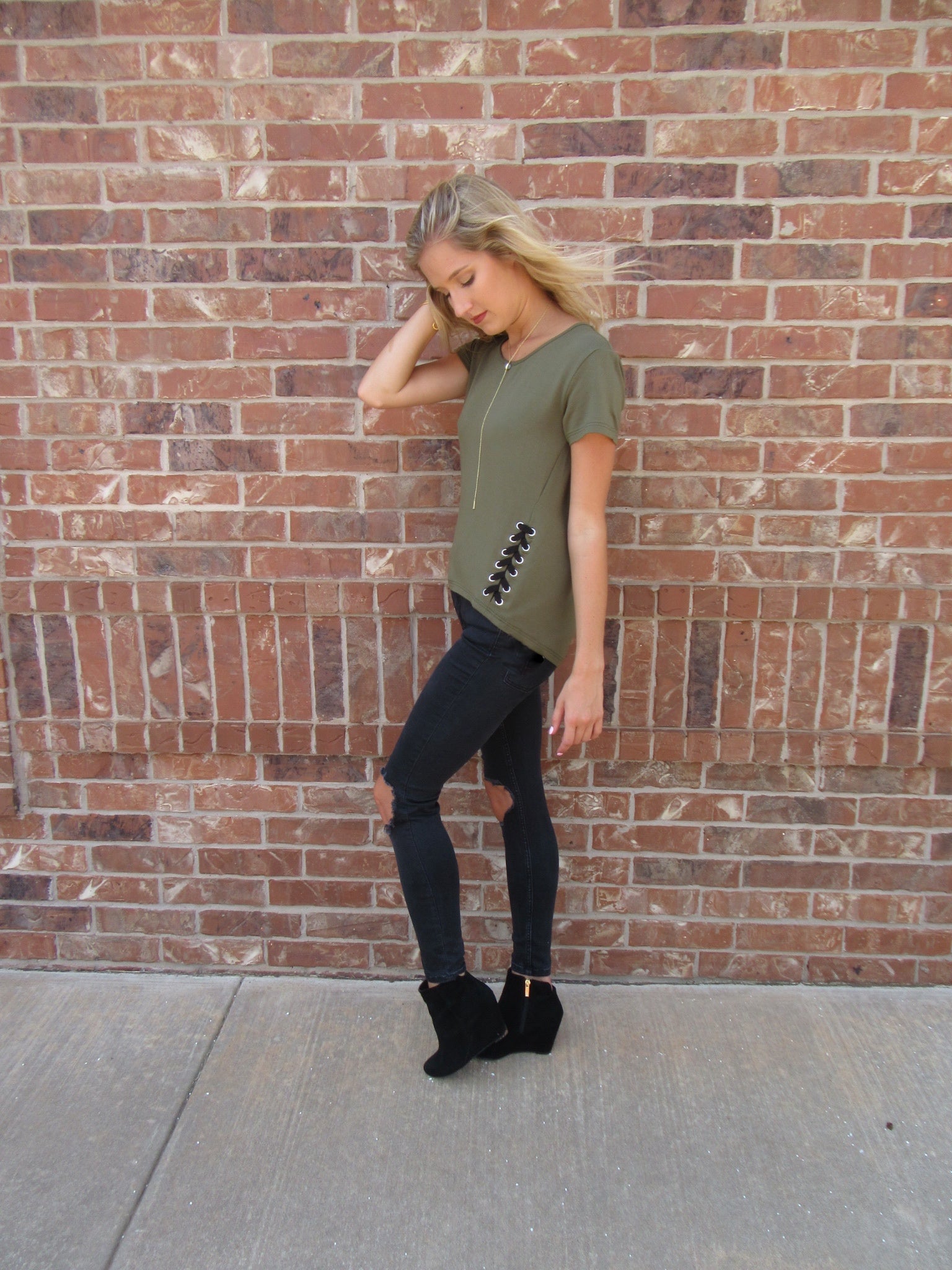BOBI Army PATROL LaceUp Sides Knit HiLo Top