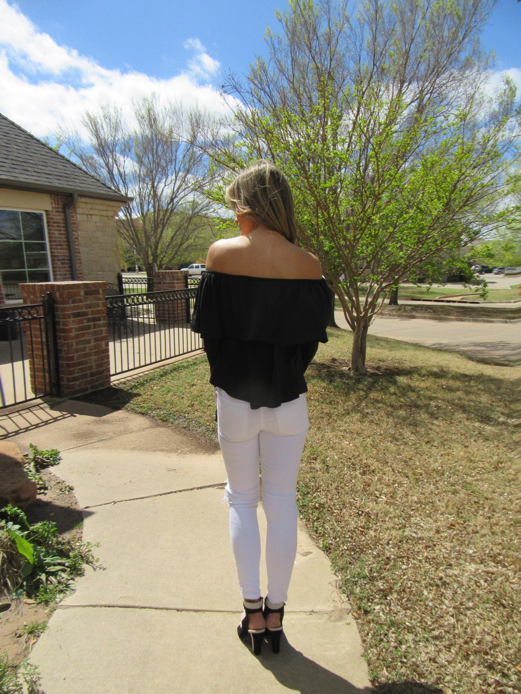 GRANDSTAND Matte Satin Ruffled OffShoulder Top