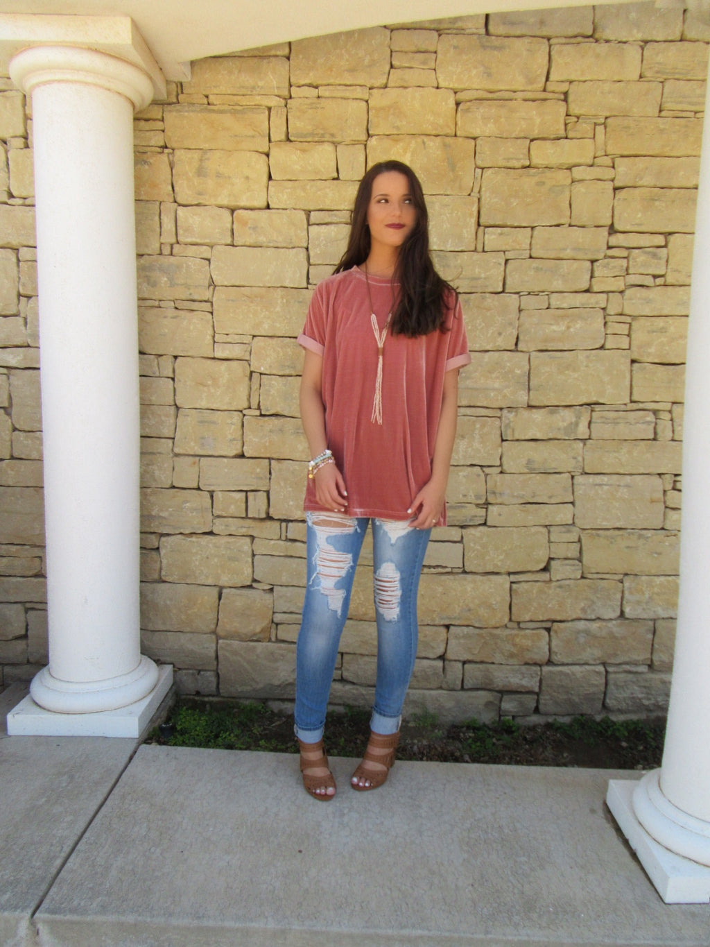 UPON A STAR Velvet Roll Sleeve Tunic Top