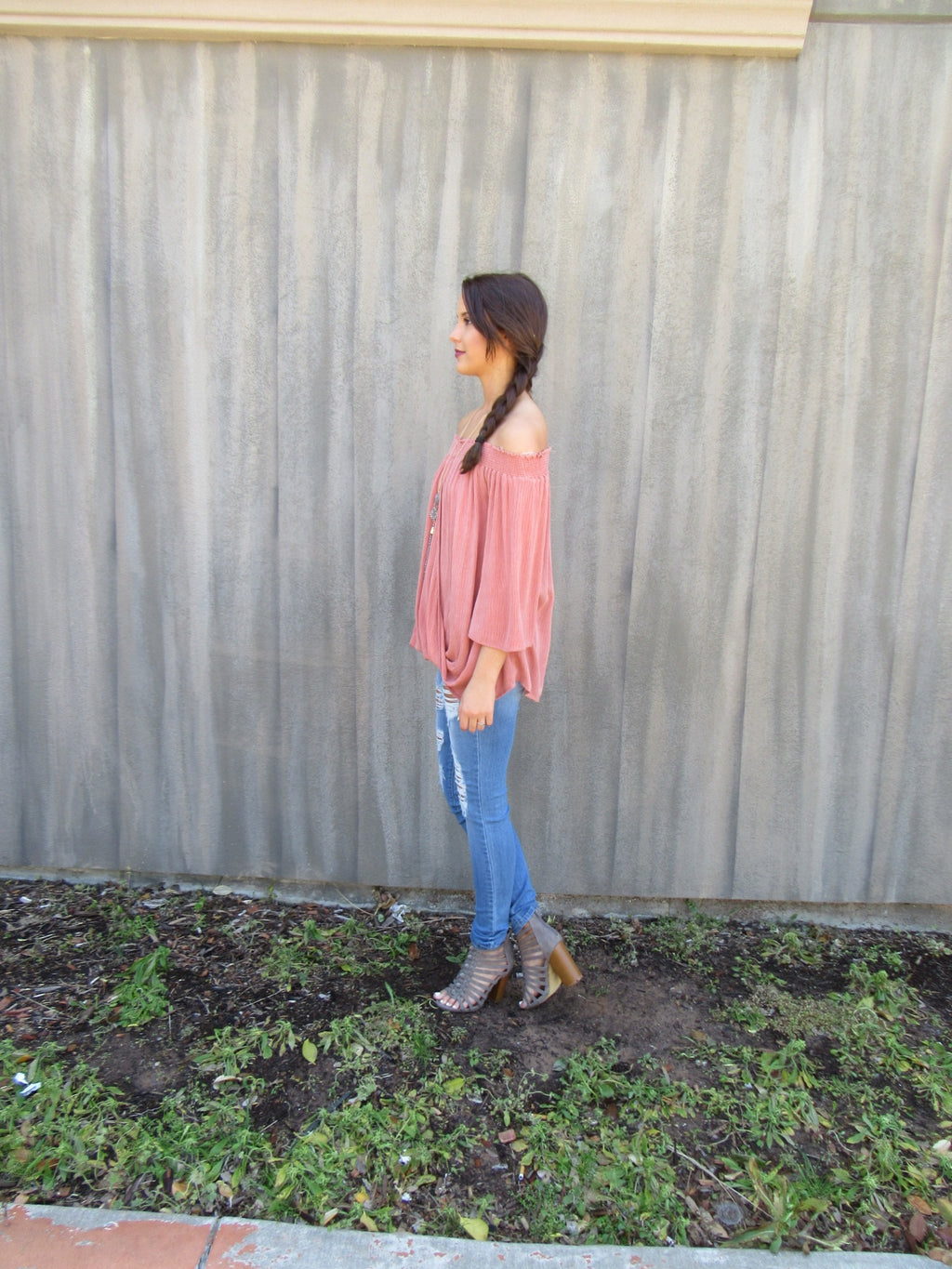 PEAK Smocked OffShoulder CrossOver Gauze Top