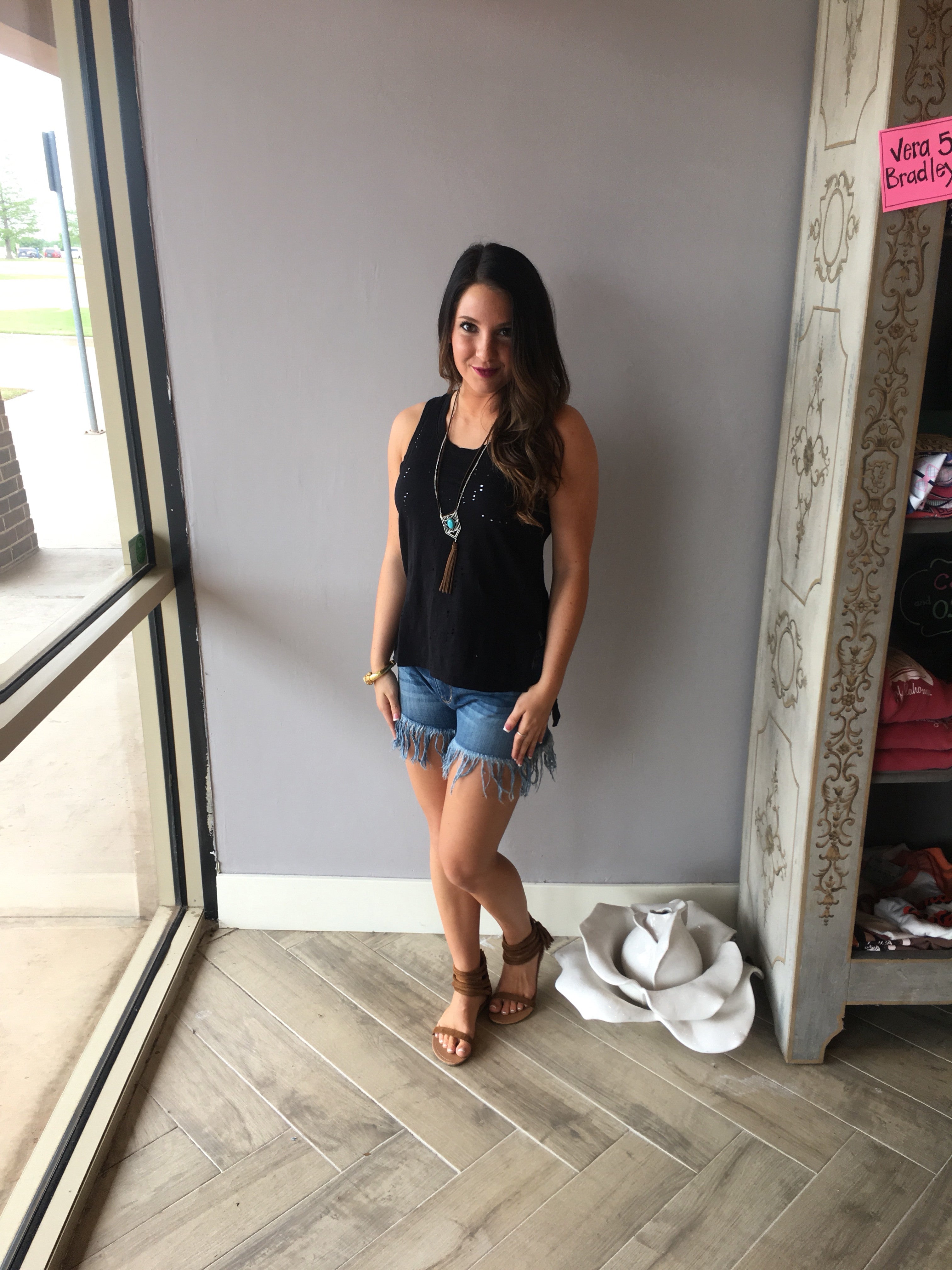 BOBI Distressed ABBOTT HiLo Slub Jersey Tank Top