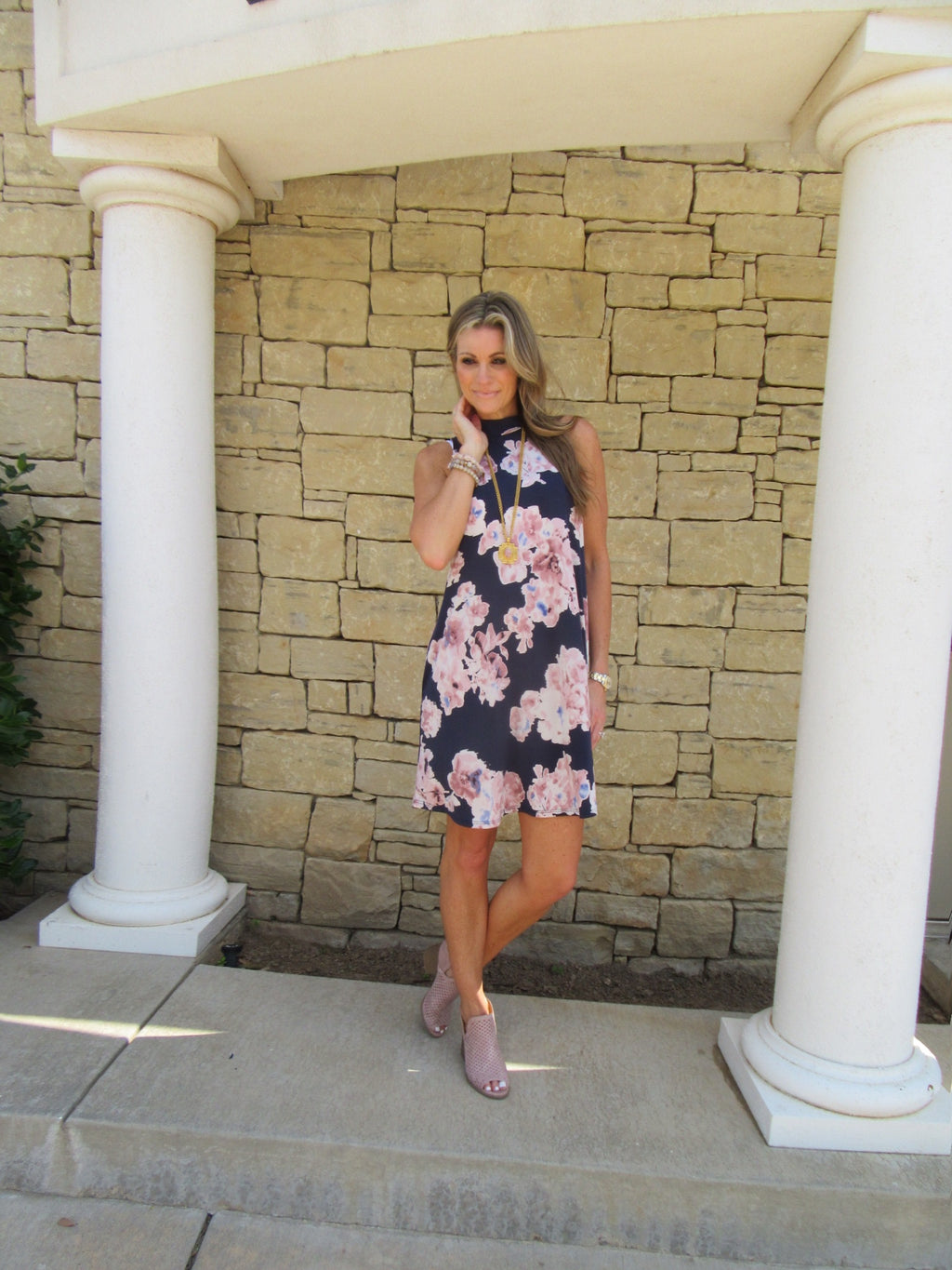 ETERNAL Floral Sleeveless MockNeck StretchKnit Dress