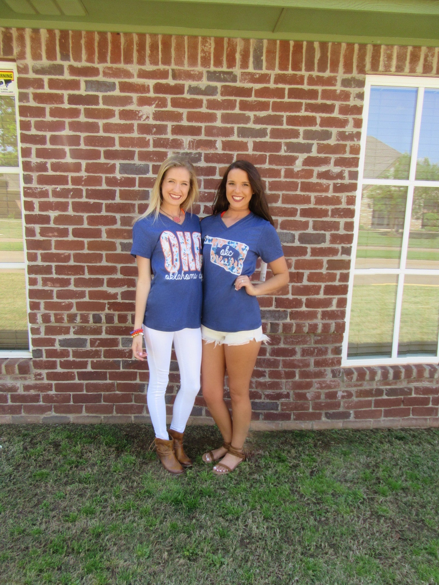 OKC Embroidery Print Oklahoma City V-Neck TriBlend Tee Top