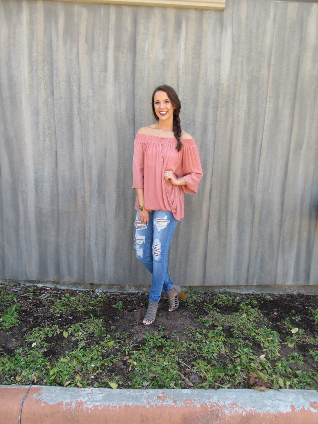 PEAK Smocked OffShoulder CrossOver Gauze Top