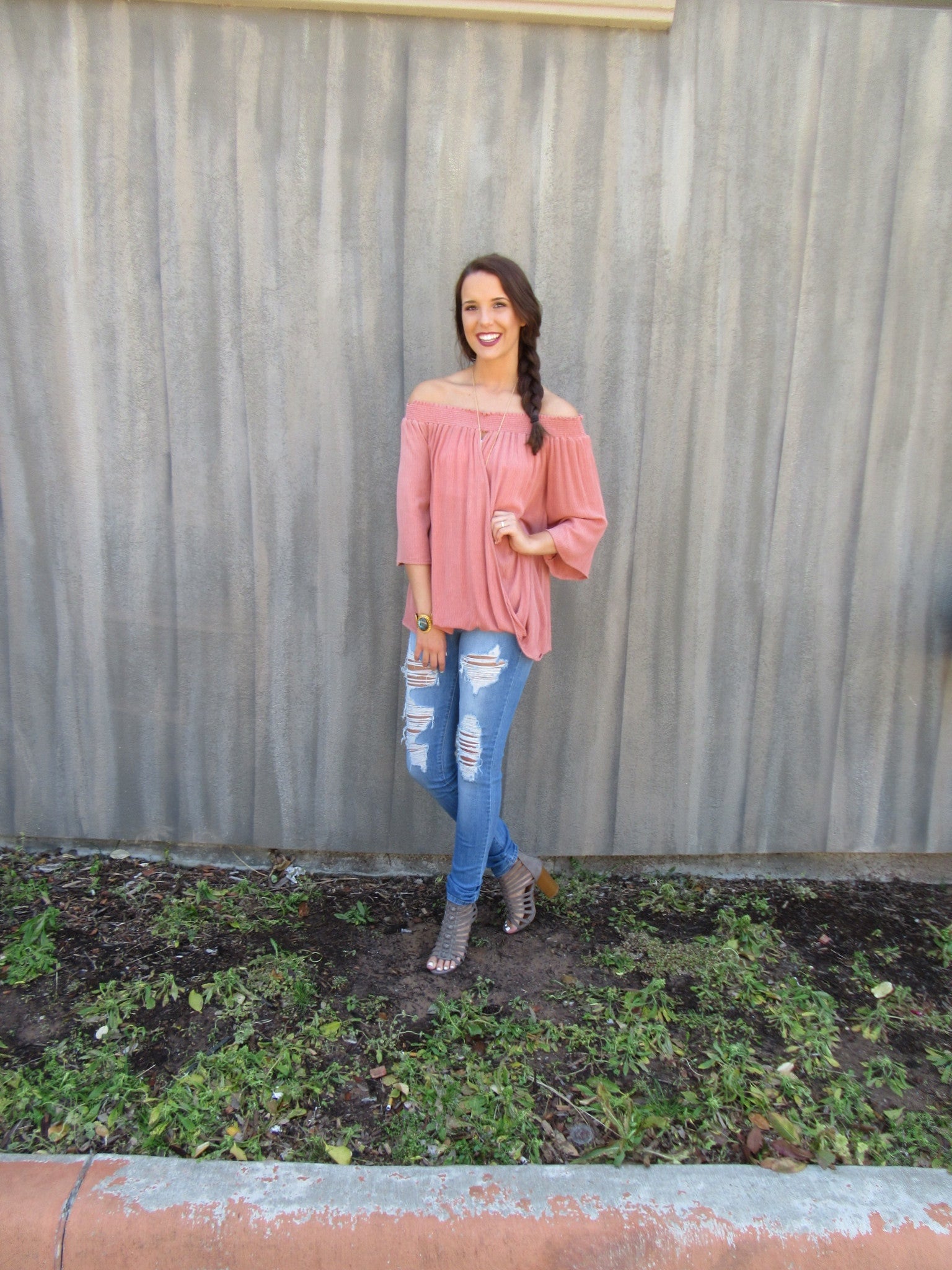 PEAK Smocked OffShoulder CrossOver Gauze Top