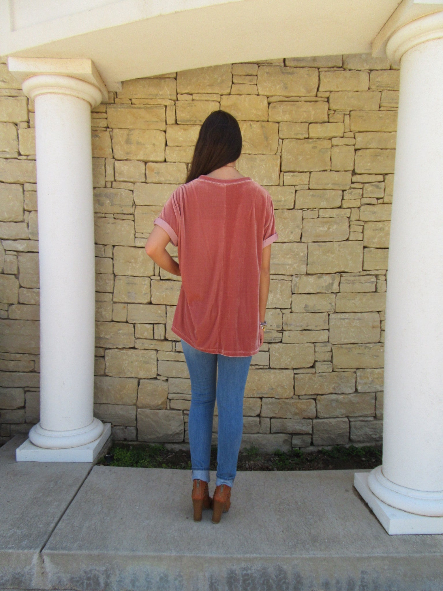 UPON A STAR Velvet Roll Sleeve Tunic Top