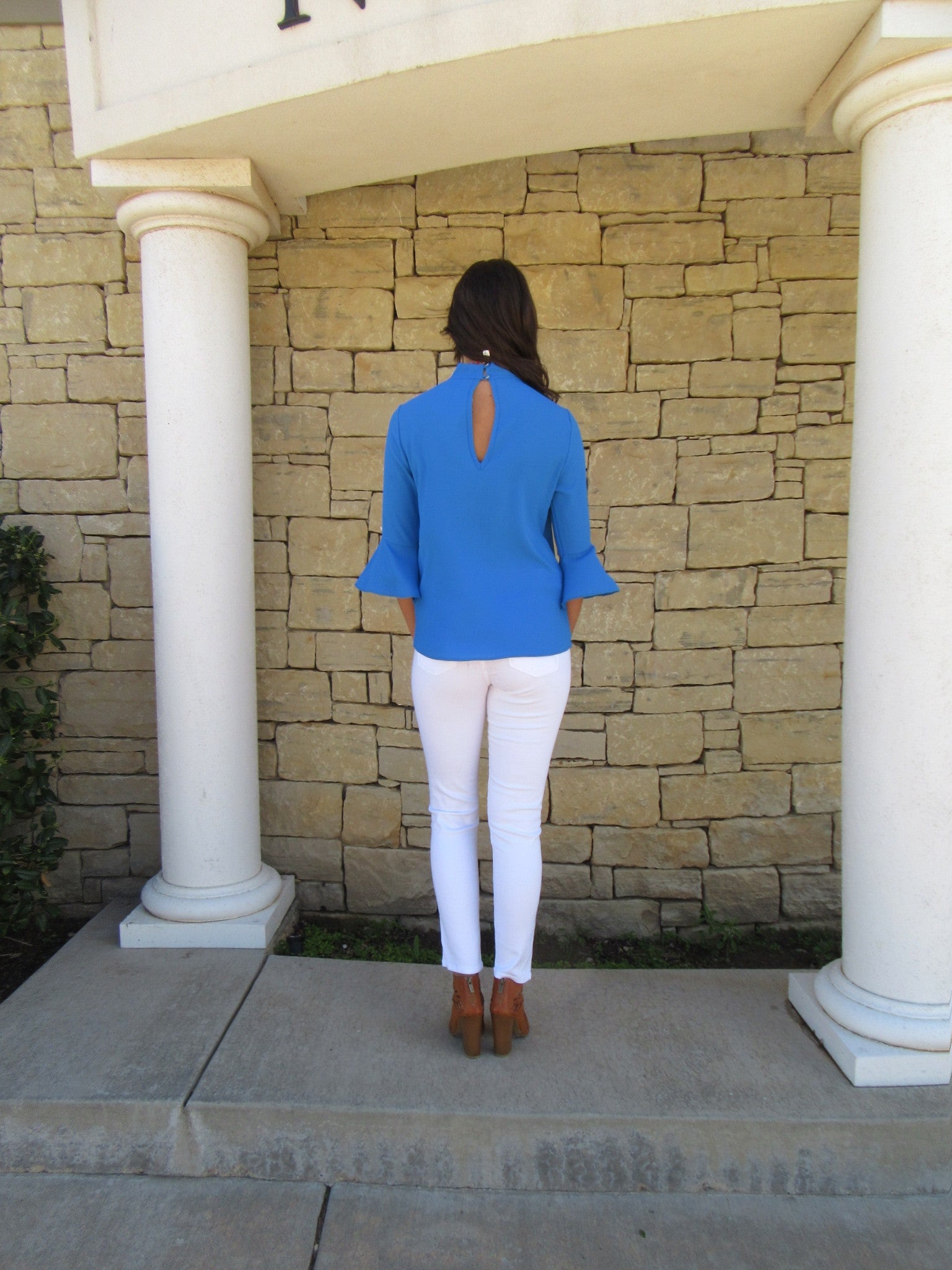 MVP Cutout Choker MockNeck 3/4 BellSleeve Top