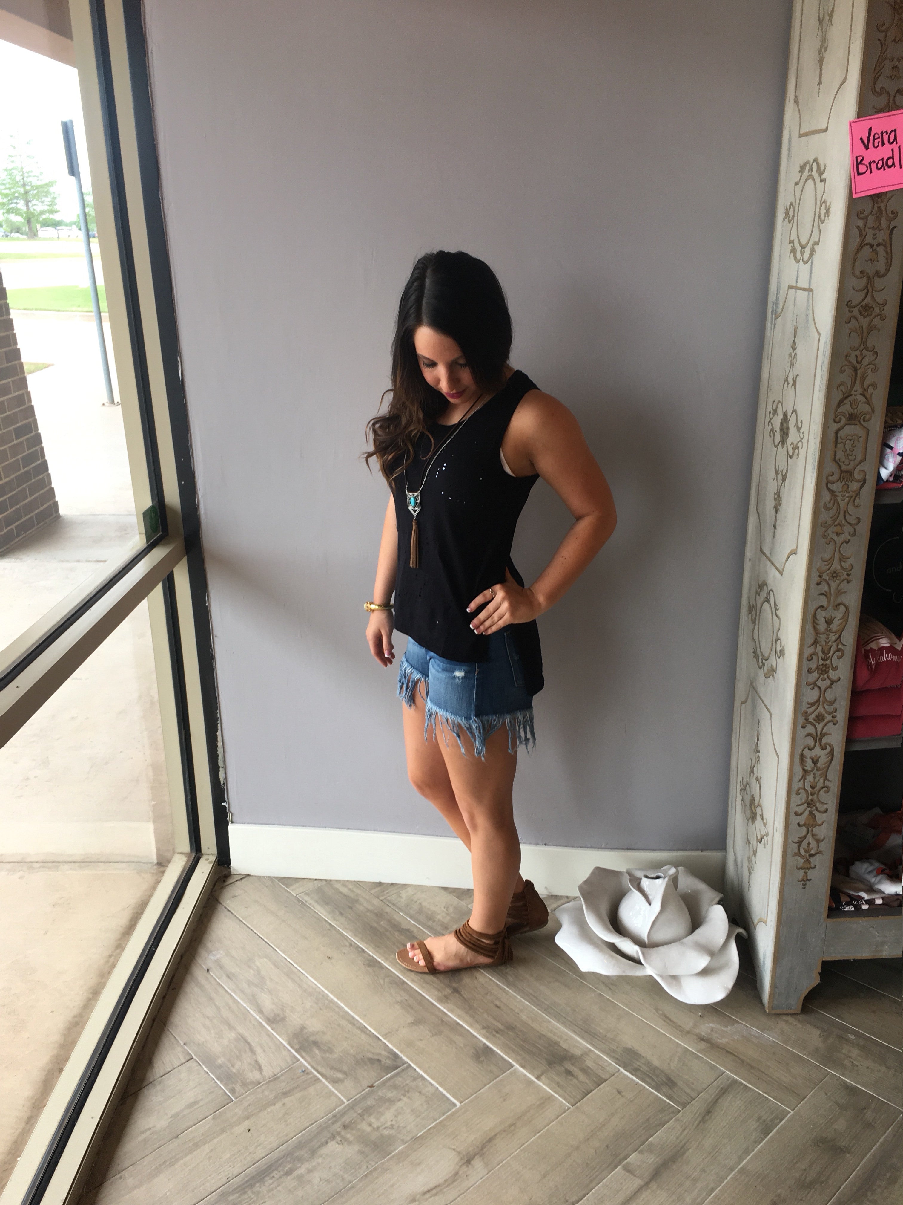 BOBI Distressed ABBOTT HiLo Slub Jersey Tank Top