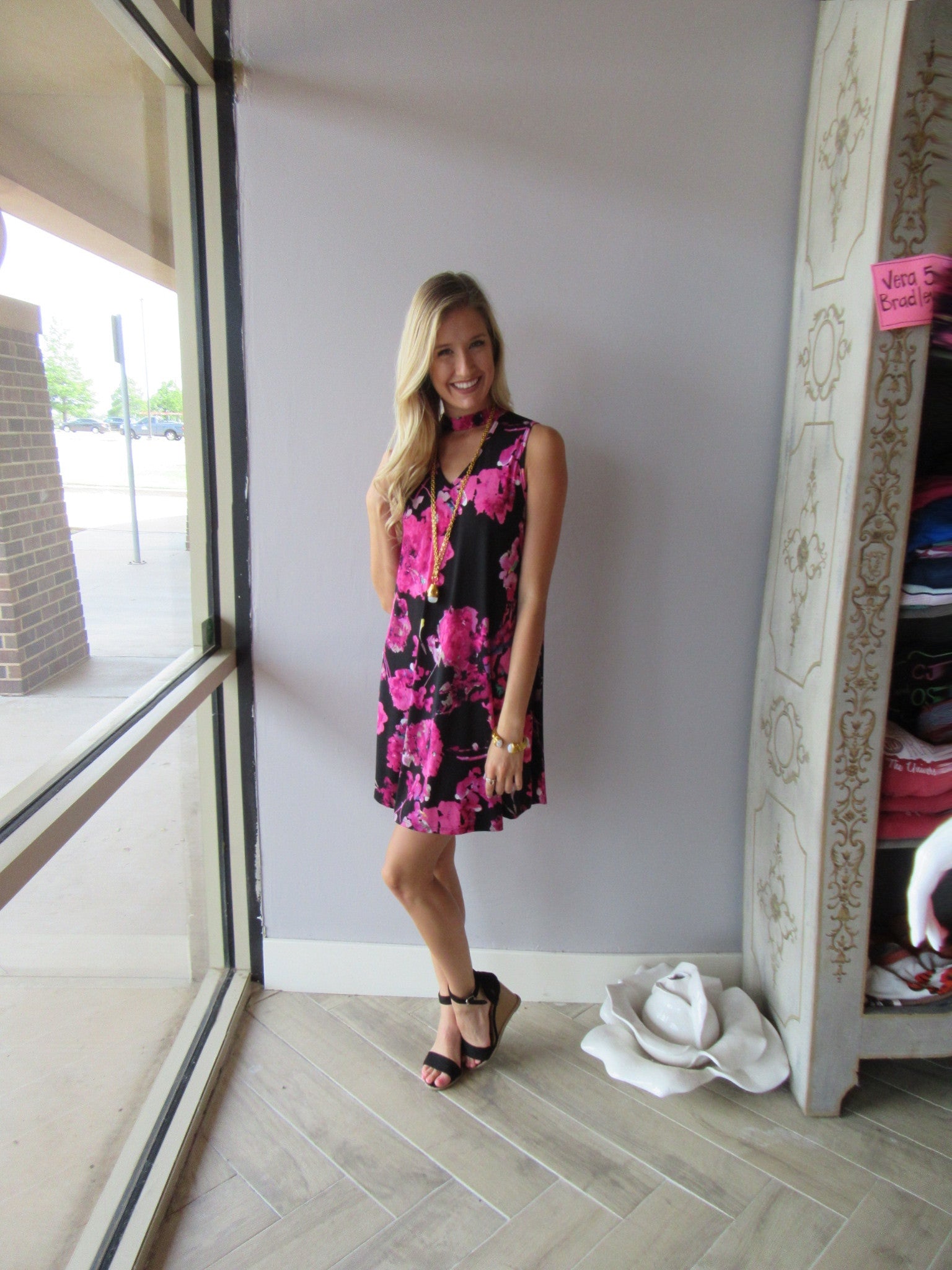 ETERNAL Floral Cutout MockNeck StretchKnit Swing Dress