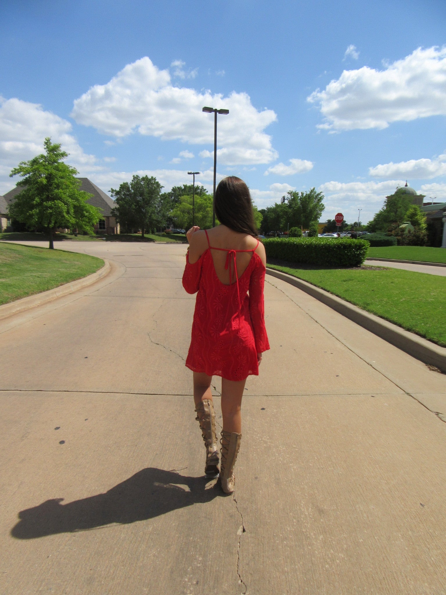 NOSTALGIA Eyelet Embroidered Cold Shoulder Dress