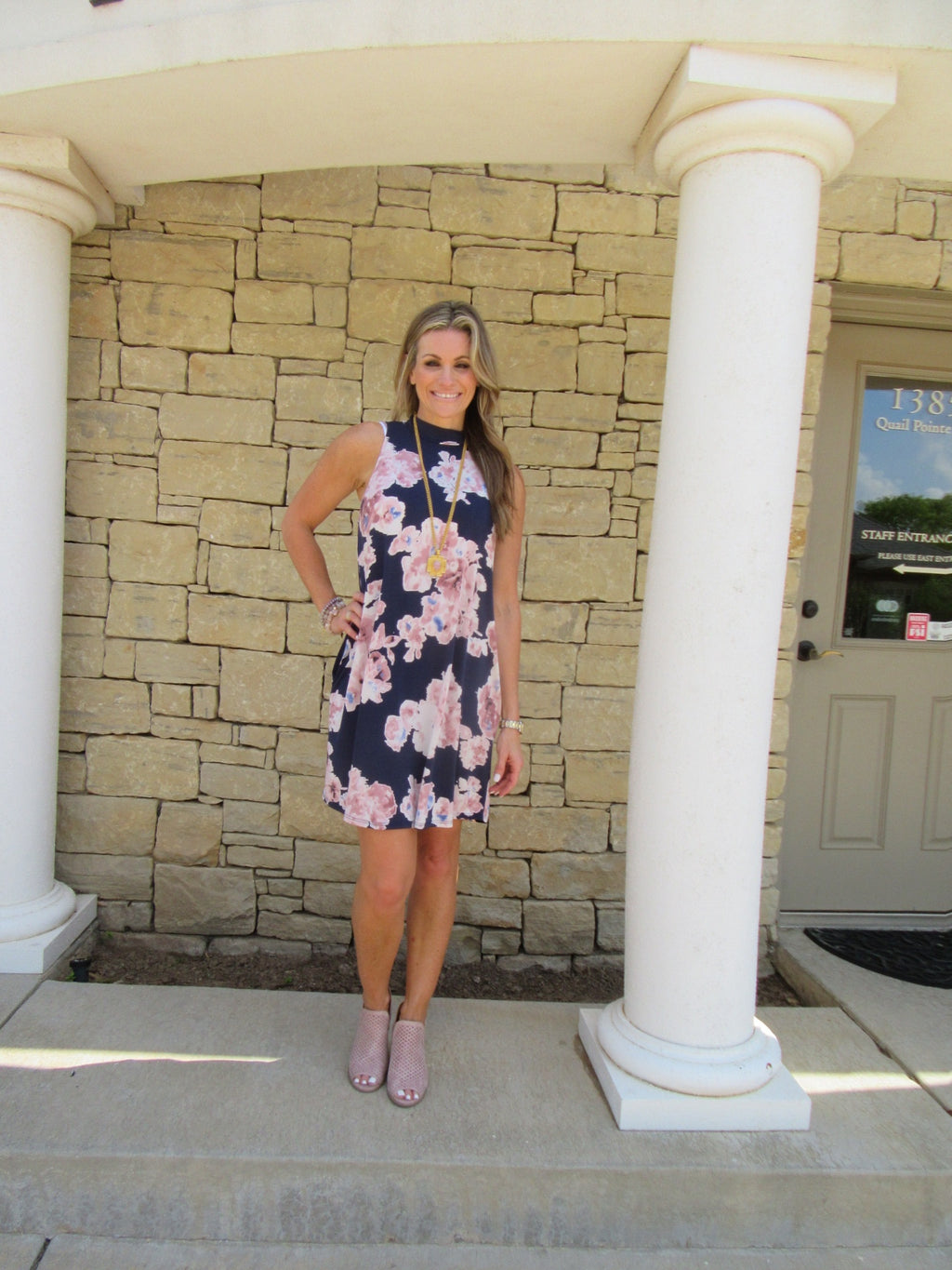 ETERNAL Floral Sleeveless MockNeck StretchKnit Dress