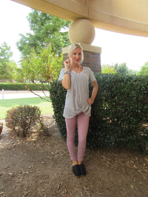 BOBI Stripe ON EDGE Knot Bottom Slub Jersey Top