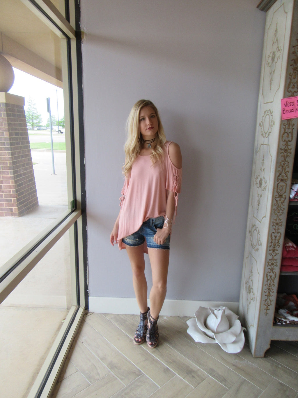 CRUX LaceUp Sleeve ColdShoulder Jersey Top