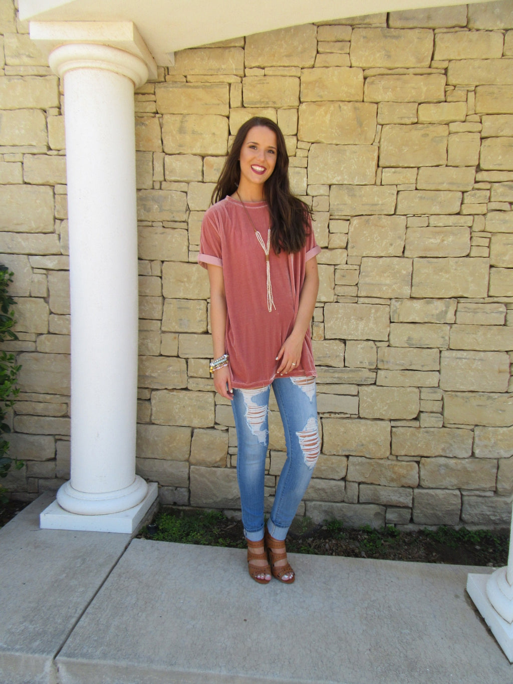 UPON A STAR Velvet Roll Sleeve Tunic Top