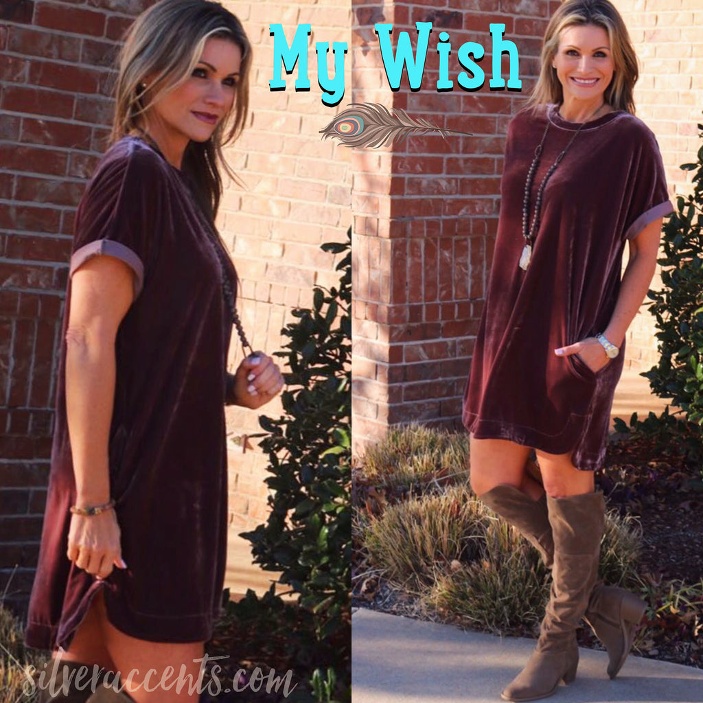 MY WISH Velvet Roll Sleeve ScoopHem Tunic Dress