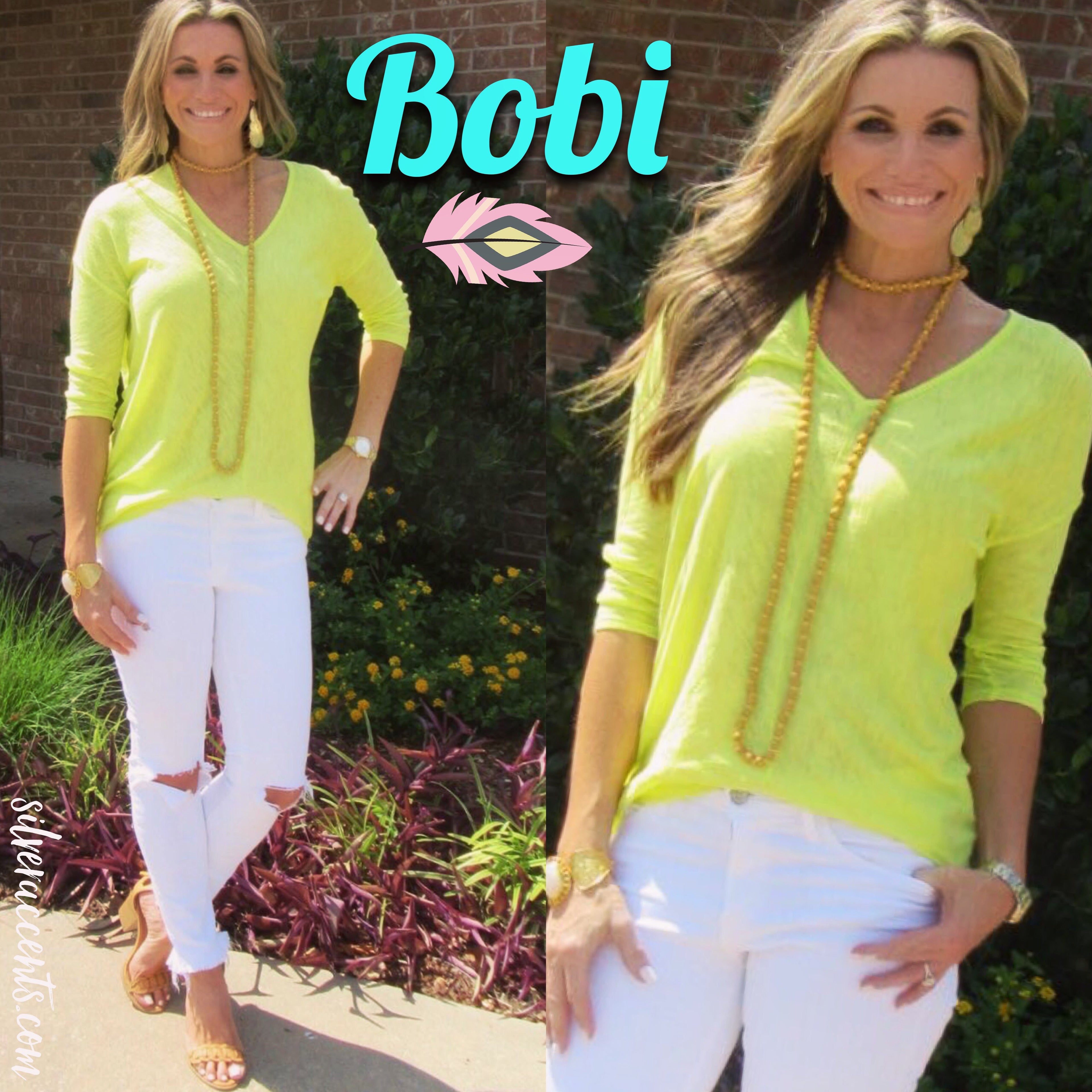 BOBI 3/4 Sleeve WALK ON THE BEACH Slub HiLo V-Neck Tunic Top