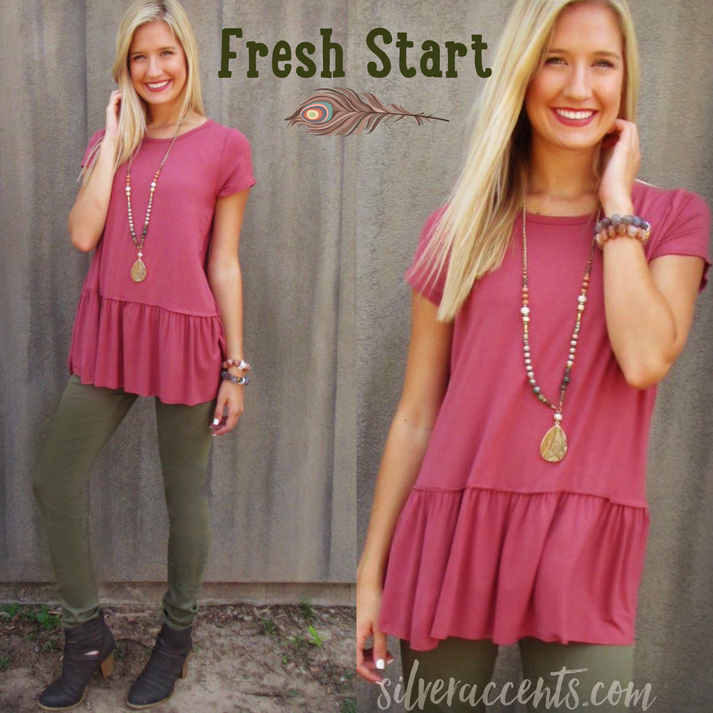 FRESH START Bamboo Jersey Tiered Tunic Top