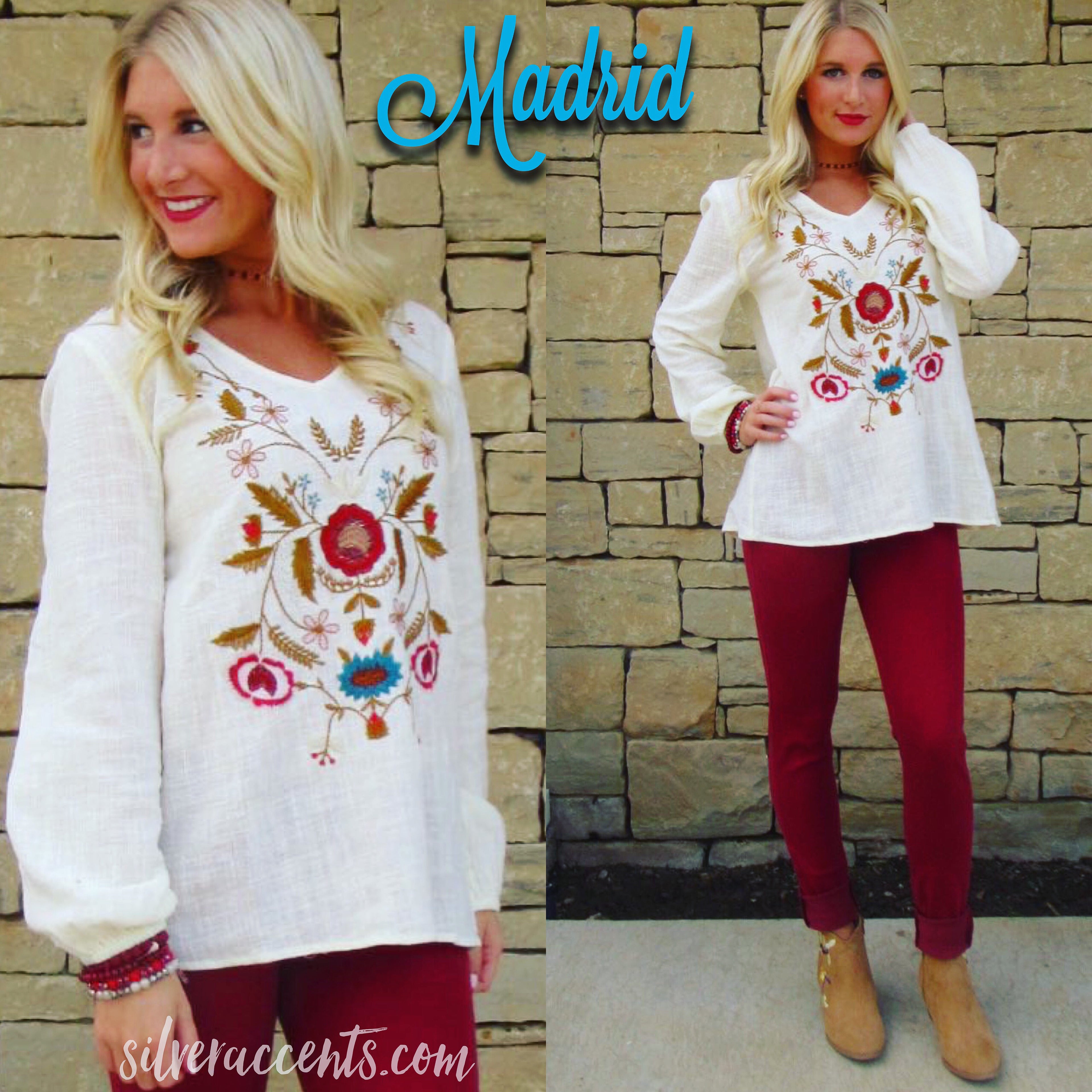 MADRID Embroidered Floral V-Neck Gauze Top