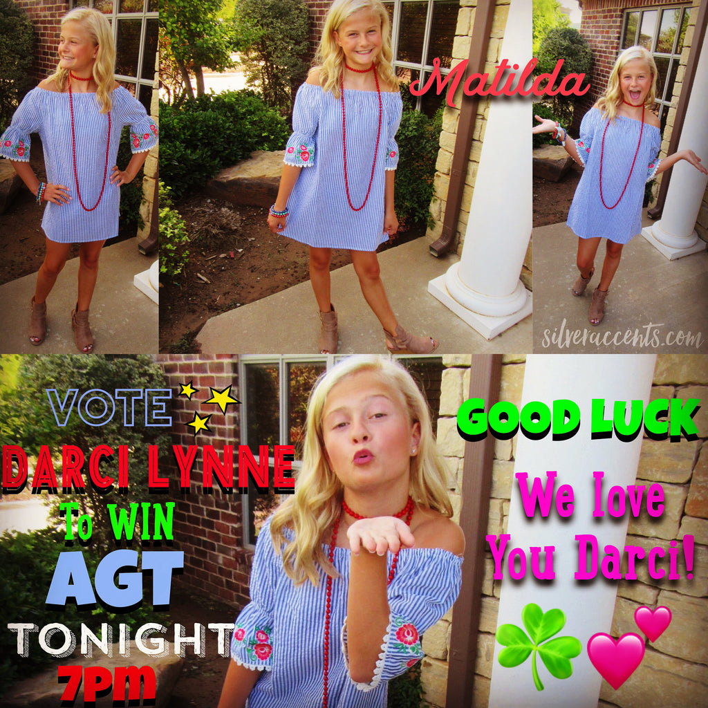 MATILDA Girls Stripe Embroidered Floral RuffleSleeve OffShoulder Dress