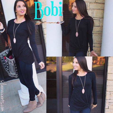 BOBI Slub Jersey LET IT GO Twist Front L/S Tee Top