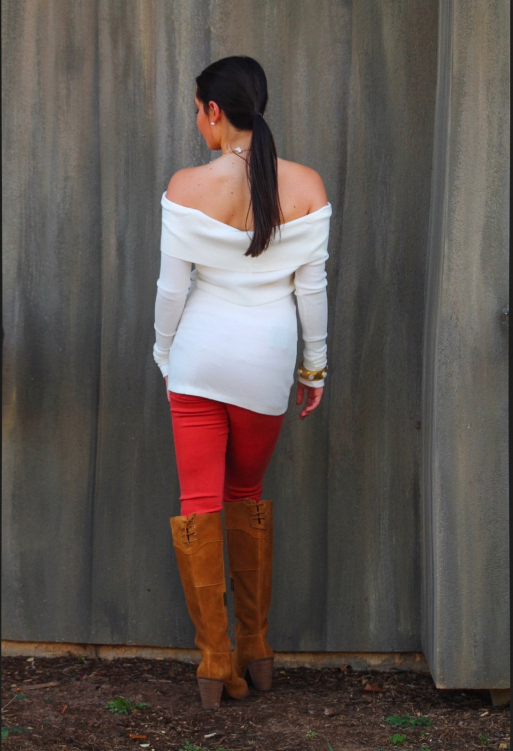 BOBI Thermal Knit SHERIDAN OffShoulder Tunic Top