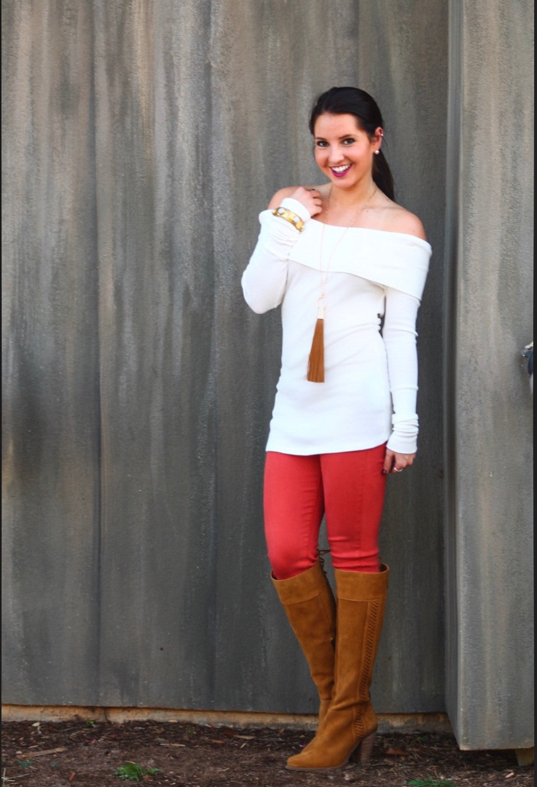 BOBI Thermal Knit SHERIDAN OffShoulder Tunic Top