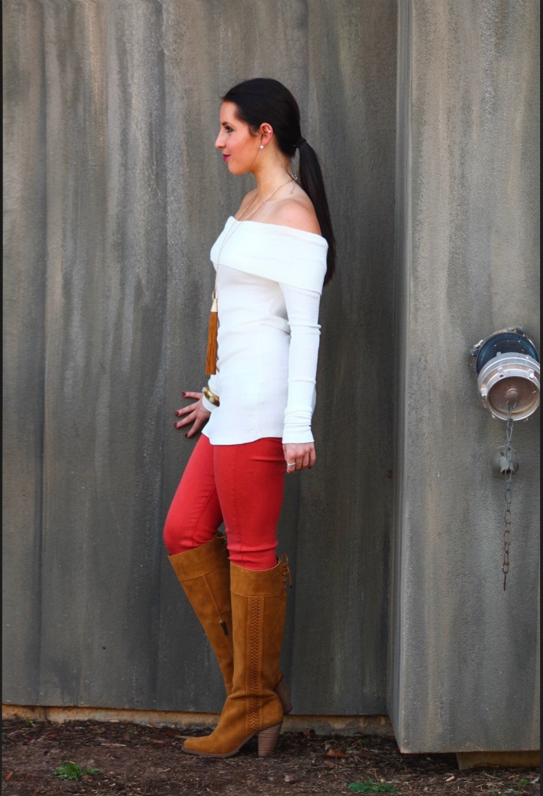 BOBI Thermal Knit SHERIDAN OffShoulder Tunic Top