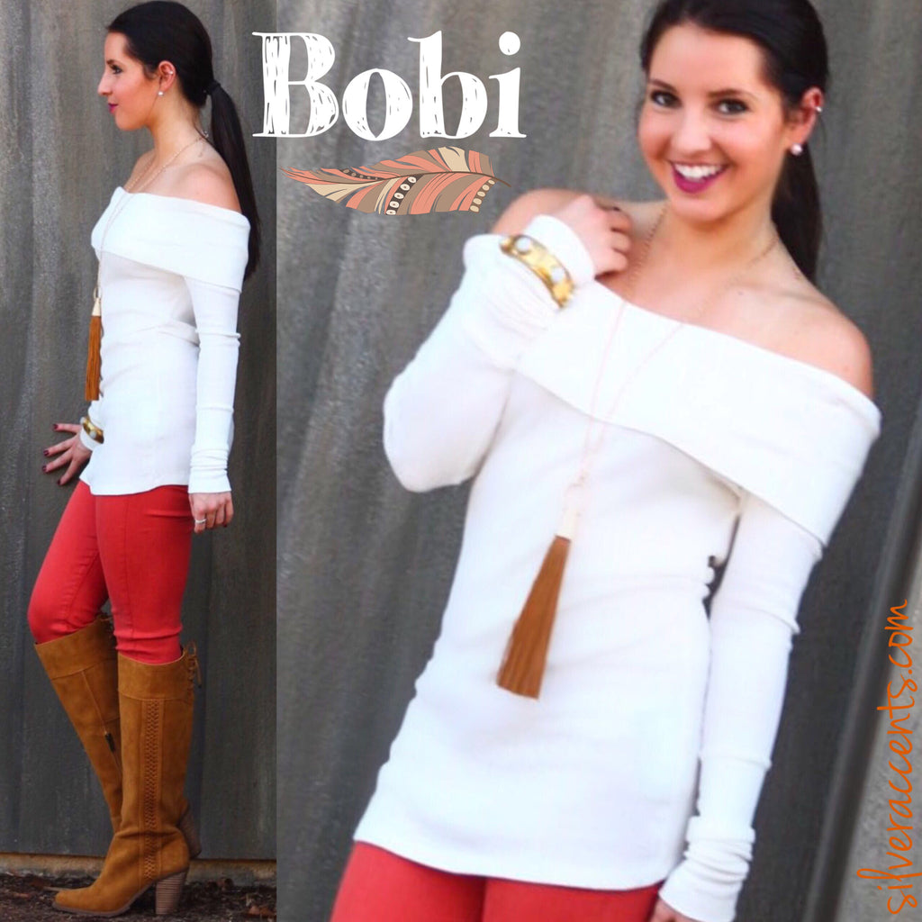 BOBI Thermal Knit SHERIDAN OffShoulder Tunic Top