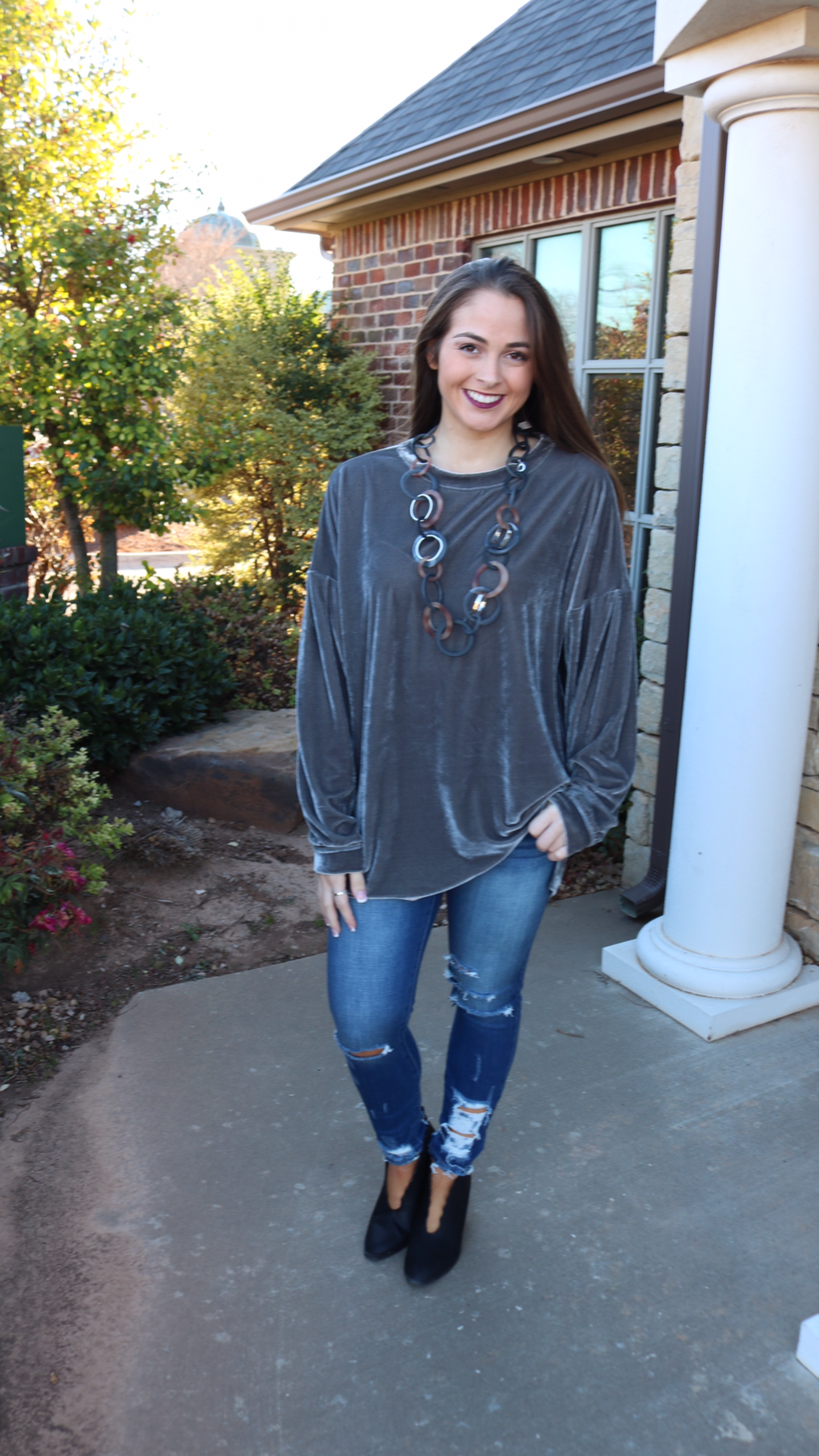 TOTAL ECLIPSE Velvet DropShoulder LongLeeve CrewNeck Top