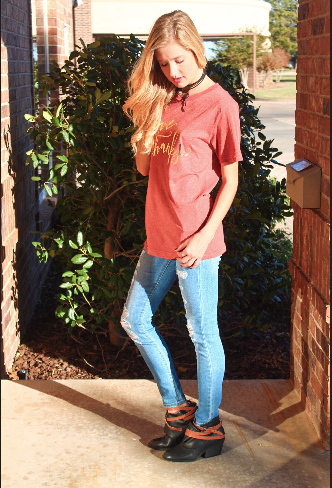 GIVE THANKS Foil Logo Triblend Crewneck Tee Top