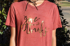 GIVE THANKS Foil Logo Triblend Crewneck Tee Top