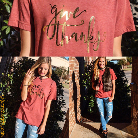 GIVE THANKS Foil Logo Triblend Crewneck Tee Top