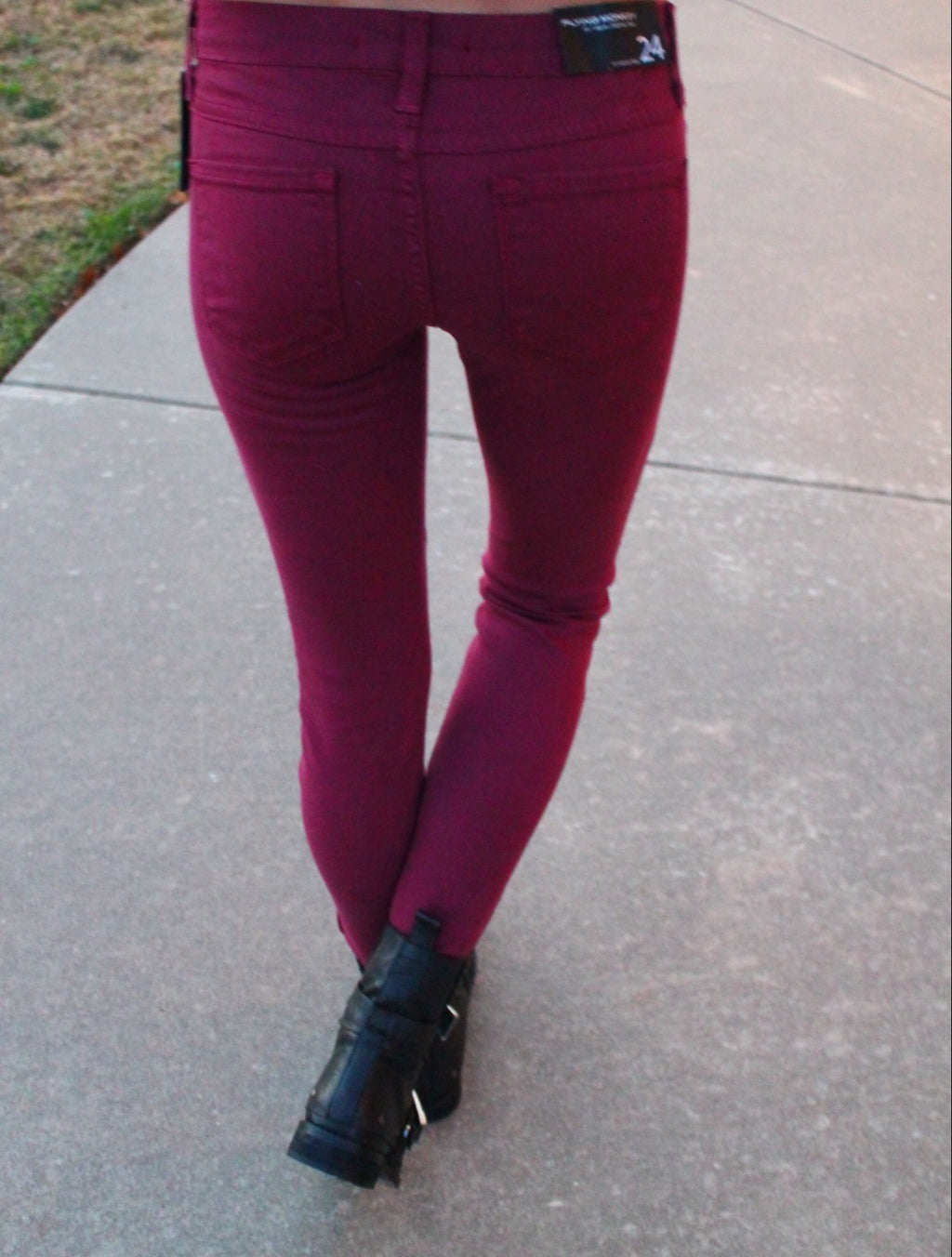 *FLYING MONKEY Moto WINE AnkleZip Colored Skinny Jean