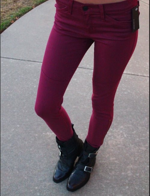 *FLYING MONKEY Moto WINE AnkleZip Colored Skinny Jean