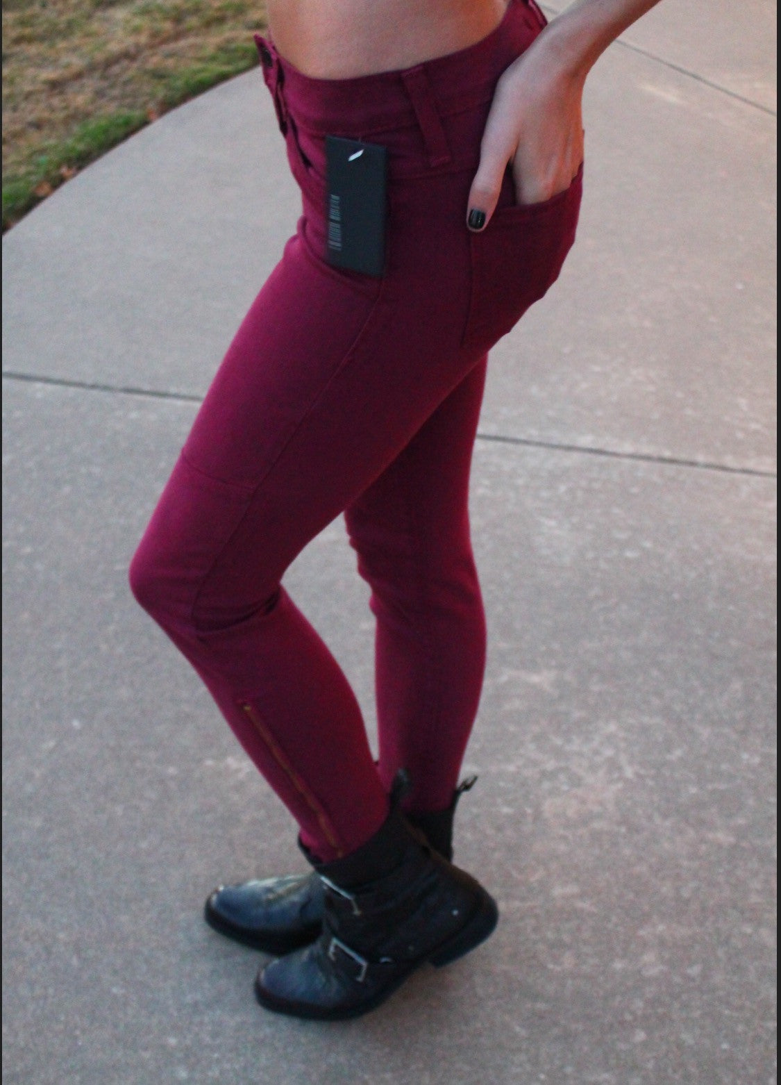 *FLYING MONKEY Moto WINE AnkleZip Colored Skinny Jean