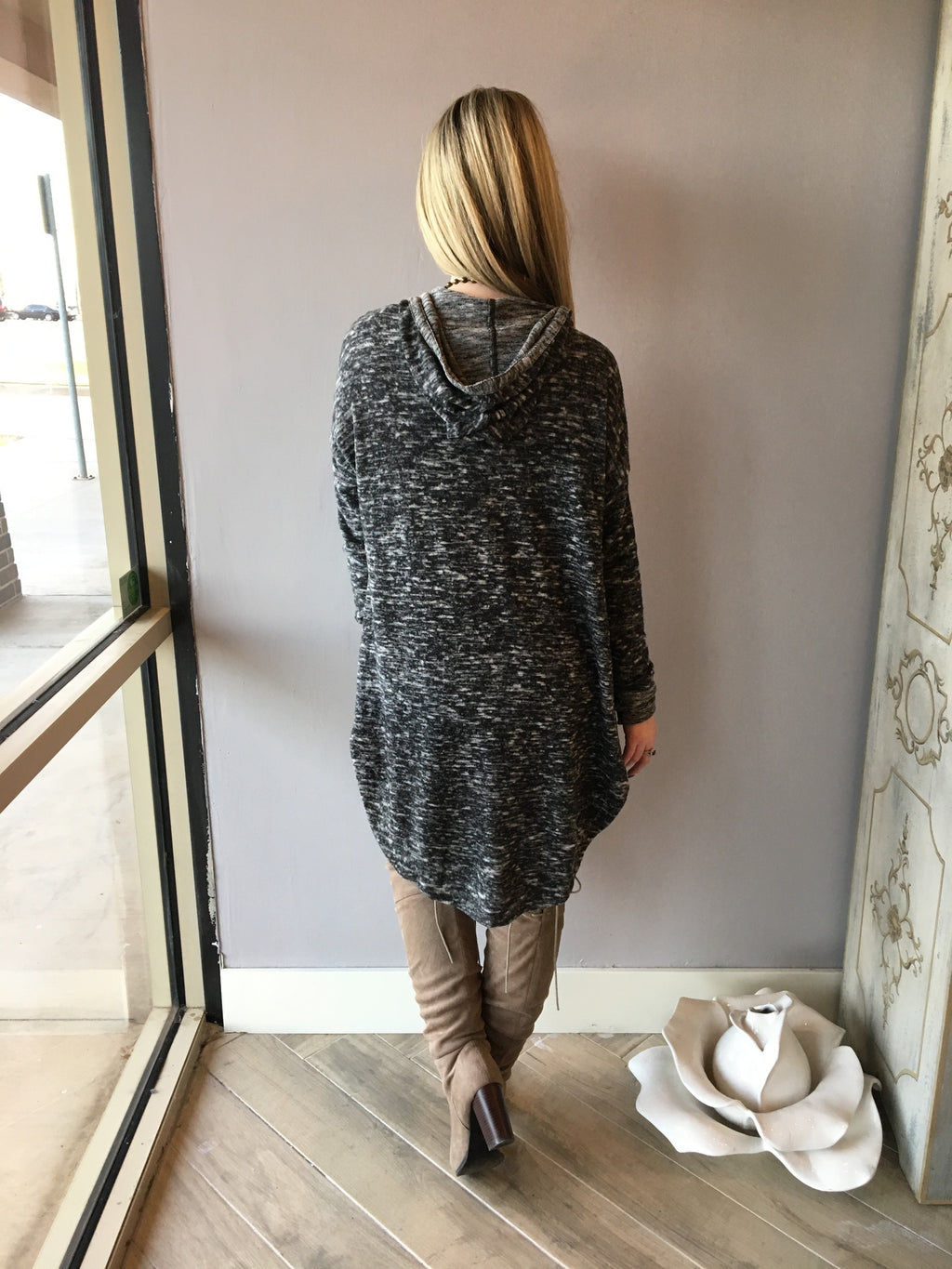 TURN BACK Shirttail Hem Zip Hoodie Tunic Top