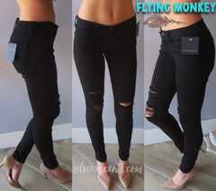 FLYING MONKEY MidRise OPTIC BLACK Distressed Skinny Jean