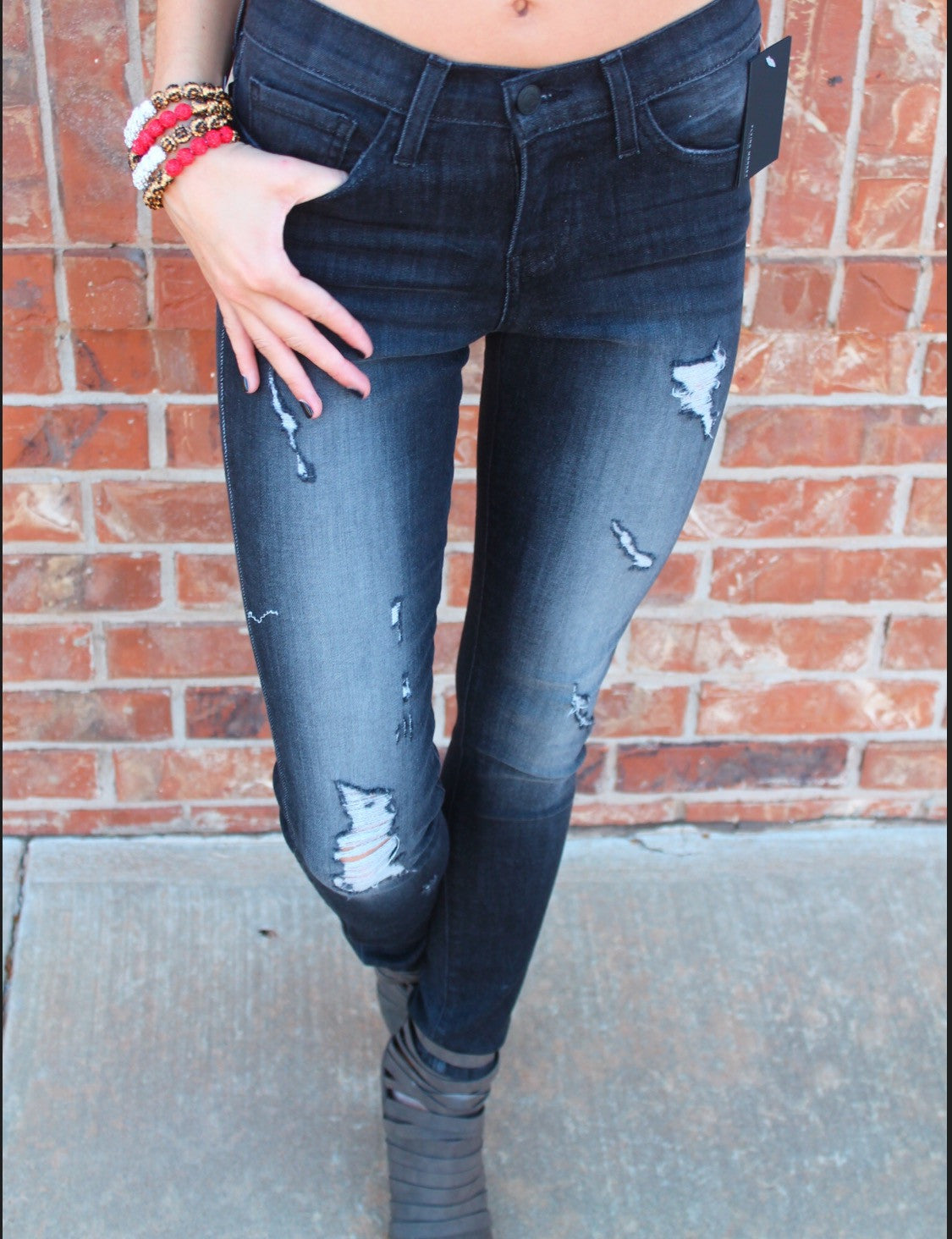 FLYING MONKEY Distressed BLACK CROW Midrise Skinny Jean