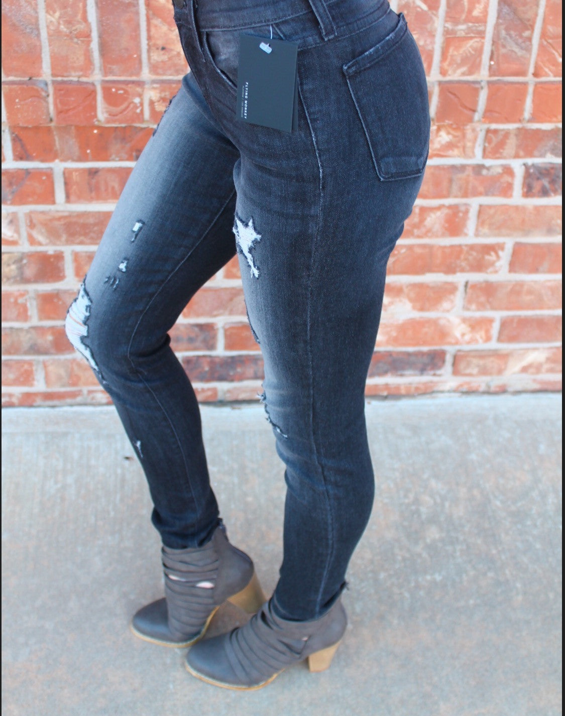 FLYING MONKEY Distressed BLACK CROW Midrise Skinny Jean