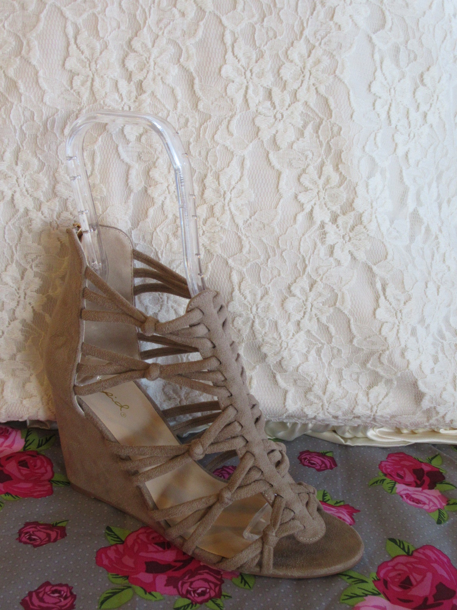 LUNA Taupe Strappy Knotted Wedge Sandal